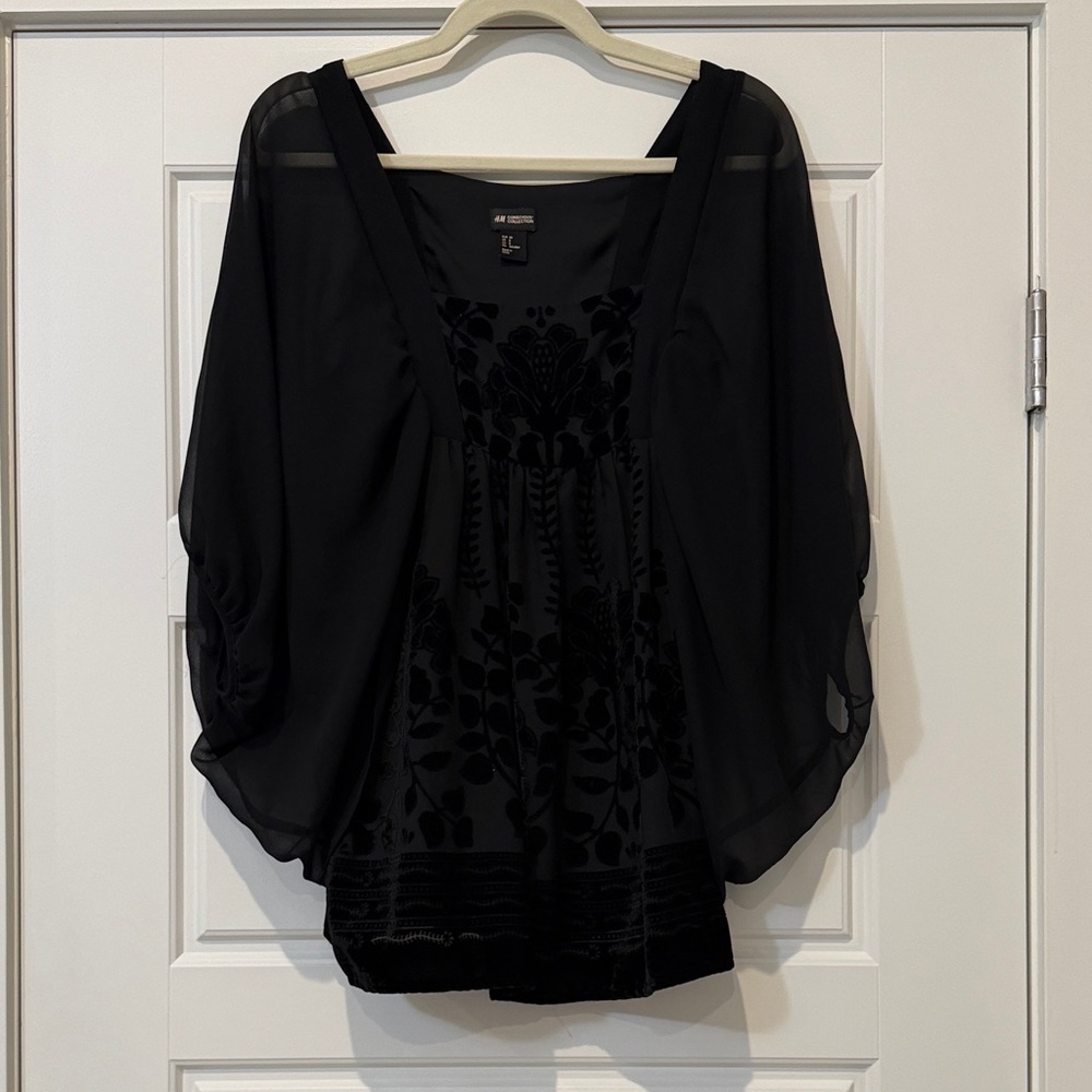 H&M Elegant Black Blouse with Sheer Sleeves